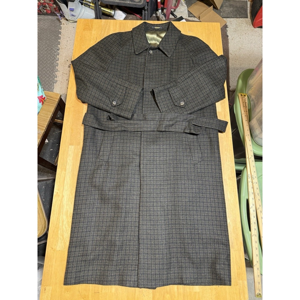 Vintage Alpacuna Wool Vicuna Womens XL Belted Overcoat Gray Plaid Made in Canada